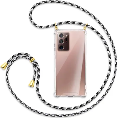 Produktbild von Handykette Backcover-Schutzhülle mit Band (Metall goldfarben) für Samsung Galaxy Note 20 Ultra - schwarz/grau/weiß