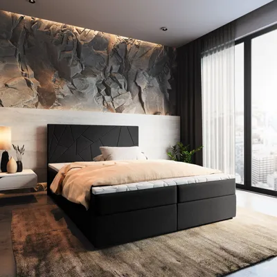 Produktbild von Masseno Boxspringbett MADO 180x200 cm Komplett-Set mit Bonell Matratze und Topper, Polsterbett mit Bettkästen -Schwarz, INARI 100