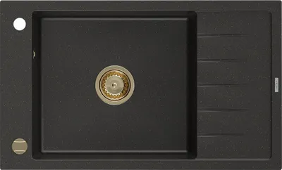 Immagine prodotto di Mexen Elias lavello in granito a 1 vasca con scolapiatti 795 x 480 mm, nero/oro metallico, sifone dorato - 6511791005-75-G