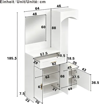 Image de Ensembles vestiaires Fortuna Lai Armoire avec miroir - combinaison multifonctionnelle d'armoire vestiaire et d'armoire à chaussures pour l'entrée, étagère de stockage pratique