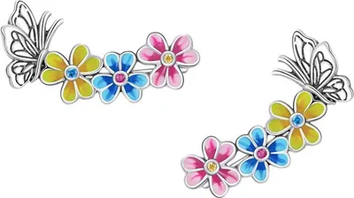 Image de Boucles d'oreilles en argent 925 ornées de motifs floraux et de papillons