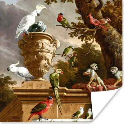 Produktbild von MuchoWow® Poster Die Menagerie - Melchior d' Hondecoeter - Vogel 100x100 cm - Babyzimmer