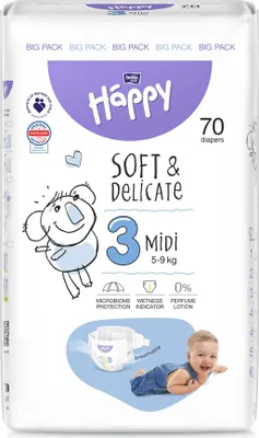 Obrázek produktu pro BELLA HAPPY Baby Pleny jednorázové Midi 5-9 kg Big Pack 70 ks