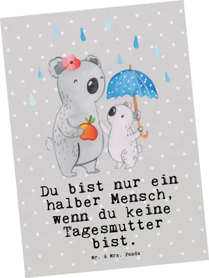 Produktbild von Mr. & Mrs. Panda Postkarte Tagesmutter Herz - Grau Pastell - Geschenk, Fotokarte, Grußkarte, Ansichtskarten, Postkarten, einzelkarte