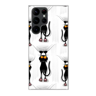 Produktbild von MuchoWow® Handyhülle Schutzhülle Hülle für Samsung Galaxy S22 Ultra Muster - Katze - Schwarz - Jungen - Mädchen - Kinder - Kinder Silikon Softcase Handy Hülle - Abbildung