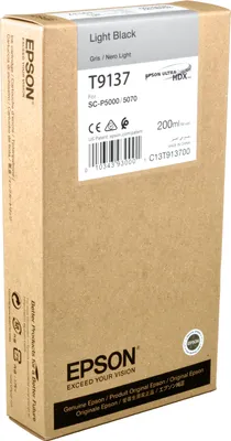 Produktbild von Epson T9137 Light Black Ink Cartridge (200ml), Standardertrag, Schwarz, Tinte auf Pigmentbasis, 200 ml, 1 Stück(e), Einzelpackung