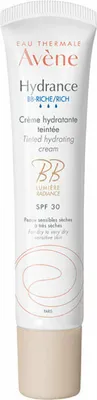 A close-up studio shot of a white tube of Avène Hydrance BB tinted hydrating cream.