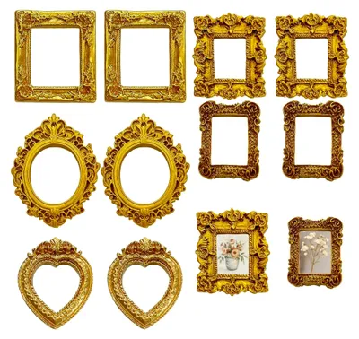 Produktbild von 10er-Set 3D Mini-Goldrahmen, Vintage-Bilderrahmen für Sofortbilder im Barockstil, geeignet für 1 bis 2,2 Zoll große Fotos