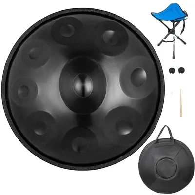 Image de VEVOR Ré mineur 9 notes 22 pouces Handpan Tankdrum Tambour manuel familial Instrument de percussion Vibration Noir