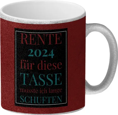 Produktbild von Rente 2024 Glitzer-Kaffeebecher eine bunte Tasse für Rentner in rot