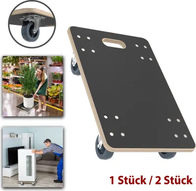 Produktbild von LARS360 Transportroller 2er Set mit 2x Feststellbremse, 40x60 cm Siebdruckplatte, bis 200 kg, Möbel-Transport Rollbrett mit PP-Rädern, Möbelhund für Umzug