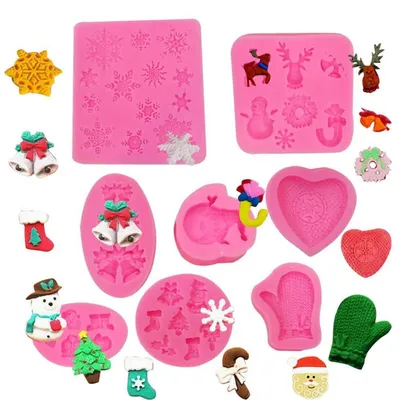 Productafbeelding van Set van 8 3D kerstvormen van siliconen, BPA-vrij, voor taarten en snoepjes