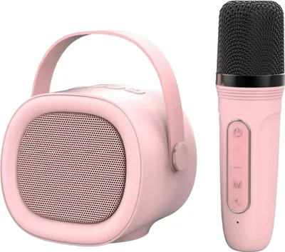 Obrázek produktu pro INF Přenosný Karaoke Bluetooth 5.3 Reproduktor s Bezdrátovým Mikrofonem, HIFI Zvuk Růžový