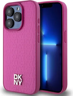 Obrázek produktu pro Kožené pouzdro DKNY Monogram Pattern Metal Logo MagSafe pro iPhone 15 Pro - růžové