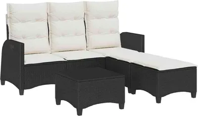 Produktbild von vidaXL 3tlg. Garten-Sofagarnitur mit Kissen L-Form Schwarz Poly Rattan