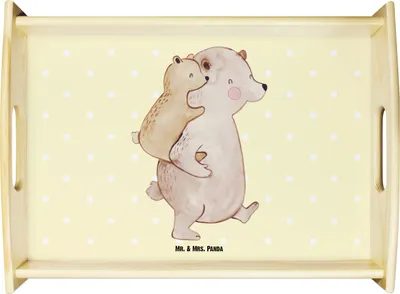 Produktbild von Mr. & Mrs. Panda holz serviertablett Papa Bär - Gelb Pastell - Geschenk, Tablett, Muttertag, tragetablett, Vatertag, für bett, Vater, Servier, Dekotablett, Onkel