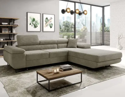 Produktbild von Easy4You Ecksofa NORBERG Kord L-Form Beige – 279x72x205 cm - Schlafsofa mit Bettkasten und Schlaffunktion - Eckcouch mit Stauraum – Rechts – Stoff Kord POSO 92