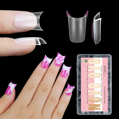 Image de Conseils d'ongles artificiels extra épais, gel souple, forme demi-lune, 240 pièces, 15 tailles, transparents, mats, style français, ongles en forme de canard