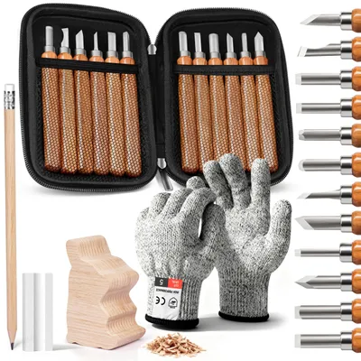 Holzschnitz-Set, 17-teilig, mit Schnitzmessern und Zubehör