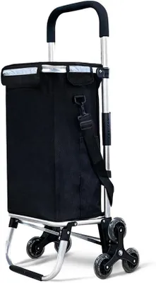 Produktbild von Famanu Einkaufstrolley mit 6 Rädern aus Aluminium und wasserdichtem Isolierfach - Schwarz