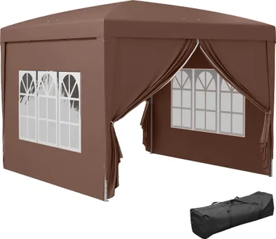 Produktbild von Outsunny altana ok. 3x3m, wodoodporna stabilna zimowa składana altana pop-up, ochrona UV 50+, składany namiot imprezowy namiot ogrodowy z 4 panelami bocznymi altana ogrodowa do ogrodu kempingowego, kawa