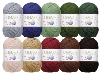 Produktbild von Häkelgarn Set 10x50g Acryl Baumwolle 4-fädig 10 Farben