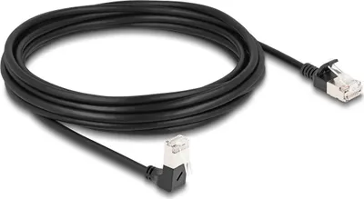 Produktbild von Delock - Netzwerkkabel - RJ-45 (M) nach unten abgewinkelt zu RJ-45 (M) gerade - 5 m - 4.5 mm - S/FTP - CAT 6a - geschirmt, halogenfrei - Schwarz