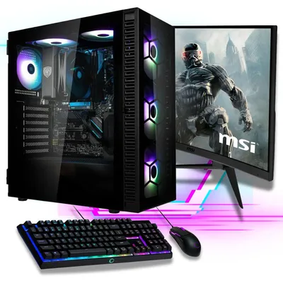 Produktbild von Gaming PC Komplett-Set AMD Ryzen 7 5700G - Radeon VEGA - 500GB SSD - 32GB DDR4 - Windows 11 Pro - W-LAN - MSI 27" TFT - Tastatur/Maus - RGB Tower