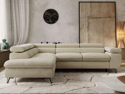 Produktbild von Couch mit Schlaffunktion L-form Ecksofa Wohnzimmersofa mit Einstellbare Kopfstützen - PABLO L - Schenille glatt - Beige - Links