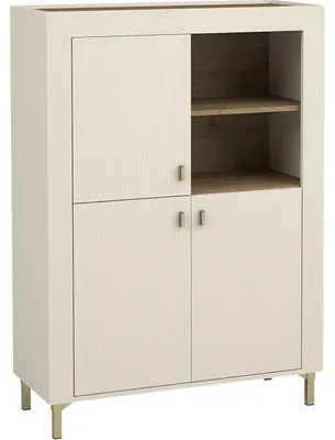 Produktbild von Bücherregal MOSSO 05, kaschmir, mit goldenen Griffen und Füßen, 97x135x40cm