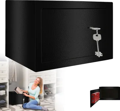 Zdjęcie produktu dla LZQ sejf meblowy z zamkiem dwupiórowym stalowy sejf mini sejf z 2 kluczami zamykany sejf sejf sejf sejf sejf ścienny sejf ścienny 31x20x20cm, czarny