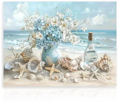 Produktbild von Ibenzoa® Leinwandbild – Strandmotiv mit Meeresblumen & Seesternen, Canvas-Wandbild ohne Rahmen, 30 x 40 cm