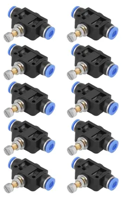 Produktbild von Luftstromregler 6 mm - Pneumatischer Schnellanschluss - Luftstromregelventil - Automatisierungstechnik - 10 Stück - Temperaturbeständigkeit 0-60°C - Luftregelventil