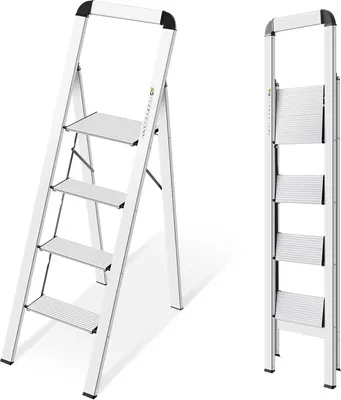Produktbild von Famanu Klappleiter Aluminium - 4 Stufen, rutschfest, mit Sicherheitsgeländer, bis 150 kg