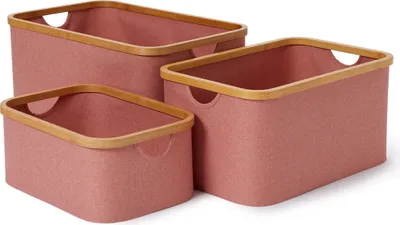 Produktbild von Lumaland Aufbewahrungsboxen mit Bambus-Rahmen - 3er-Set - Rosa