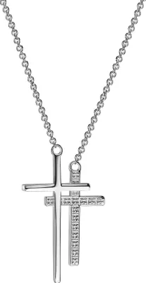 Produktbild von Kreuzkette Doppelkreuz 925 Silber Kreuzanhänger an Kette - Kettenlänge 45 cm