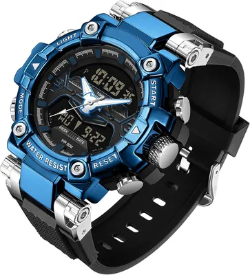 Produktbild von Digitale analoge Herren Sportuhr schwarz stoßfest 5ATM wasserdicht Doppelanzeige LED Alarm Stoppuhr Datum Dual Time Edelstahl robust