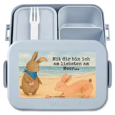 Produktbild von Mr. & Mrs. Panda Lunchbox Hasen Muschel Design - Blau Pastell - Geschenk, Strand, Bruder, Bentobox, Meer, Beste Freundin, Muscheln, Frischhaltedose, Bento Box, Snackbox