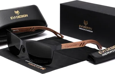 Produktbild von Okulary przeciwsłoneczne Polaryzacyjne NERDY drewniane UV400 zestaw XXL z etui, czarne szkła