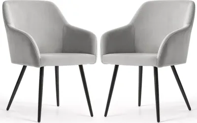 Produktbild von 2er Set Glatte Velours Esszimmerstühle ESTELLE Grau mit schwarzen Beinen