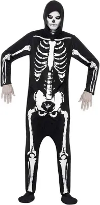 Produktbild von Schwarzes Skelett Kostüm mit weißem Druck, Männer, Größe: M