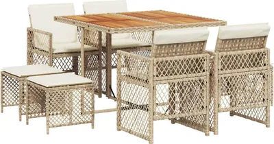 Produktbild von vidaXL 9-tlg. Garten-Essgruppe mit Kissen Beige Poly Rattan