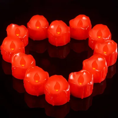 Produktbild von LED Teelichter mit Timer, 12 Stück Elektrische LED Kerzen Rot Flackernde Flamme Lange Brenndauer mit Timerfunktion für Hochzeit Silvester Deko 2024 Wohnzimmer Tischdeko Weihnachten, Rot