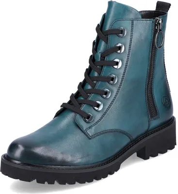 A single teal leather boot with black laces and a black sole is shown against a white background.