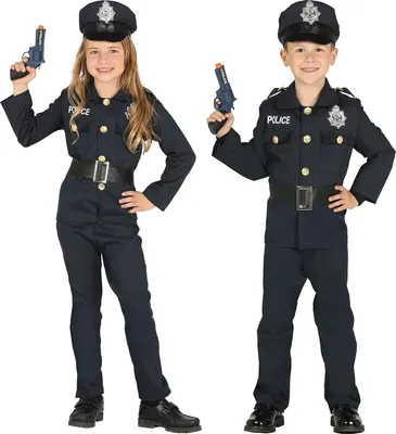Produktbild von Polizist oder Polizistin Kinder Mütze Oberteil Gürtel Hose, Größe: 7 - 9 Jahre Farbe: Blau