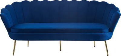 Produktbild von SalesFever Muschel-Sofa | 3-Sitzer | Bezug Samt-Stoff | Gestell Metall goldfarben | B 180 x T 76 x H 78 cm | dunkelblau