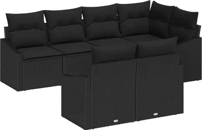Zdjęcie produktu dla vidaXL Sofa ogrodowa z poduszkami 7-częściowa z czarnego polirattanu