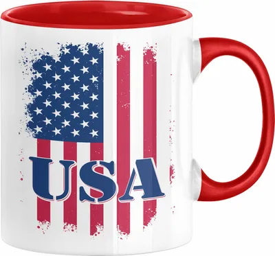 Produktbild von USA Flagge Tasse Geschenk Amerika Reise Urlaub Fans Vereinigte Staaten von Amerika Kaffee-Becher Häferl (Rot)
