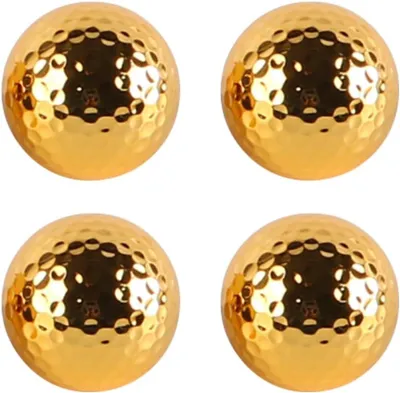 Imagen del producto de Bolas de golf, 4 unidades, color dorado, con revestimiento metálico, tamaño estándar, para entrenamiento de golf