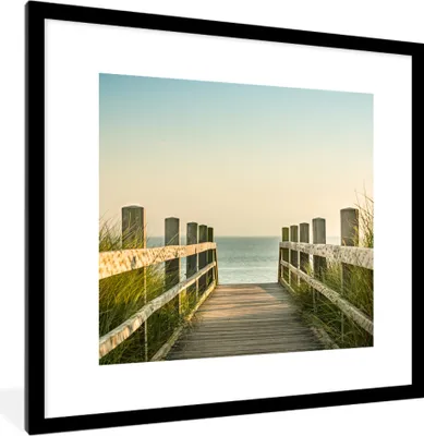 Produktbild von MuchoWow® MuchoWow® Gerahmtes Poster Meer - Weg - Zaun 40x40 cm - Poster mit zchwarzem Bilderrahmen - Poster - Plakat im Rahmen